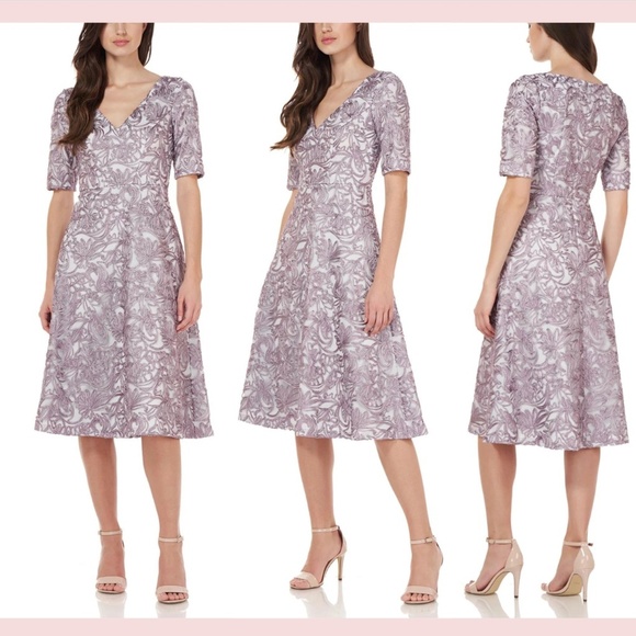 NEW JS Collections [size 0 ] Hazel Fit &‎ Flare Midi Dress Lilac/Pistachio - Picture 1 of 15